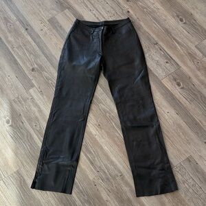 Rare Vintage Y2K Bebe Black Leather Pants Straight Leg Zip Ankle Size 8